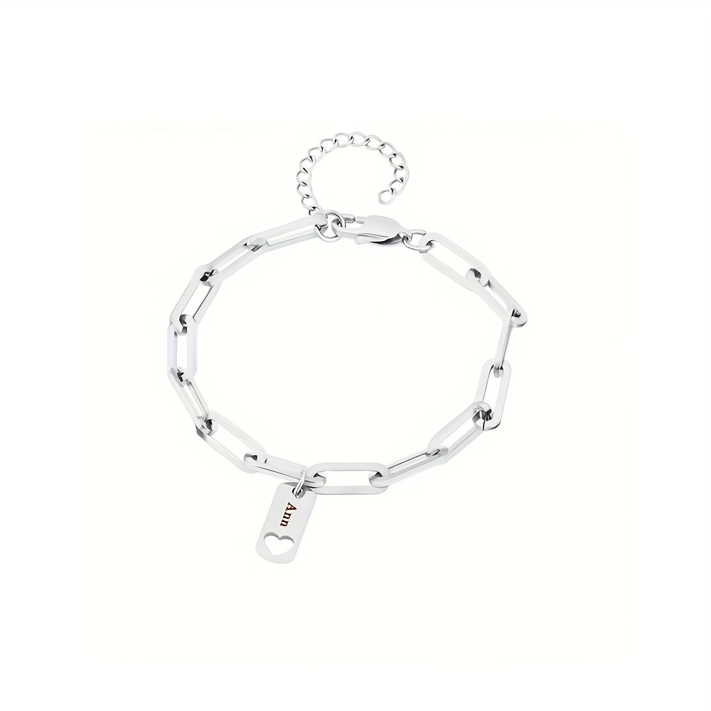 Women's Personalized Nameplate Bracelet with Hollow Heart Pendant